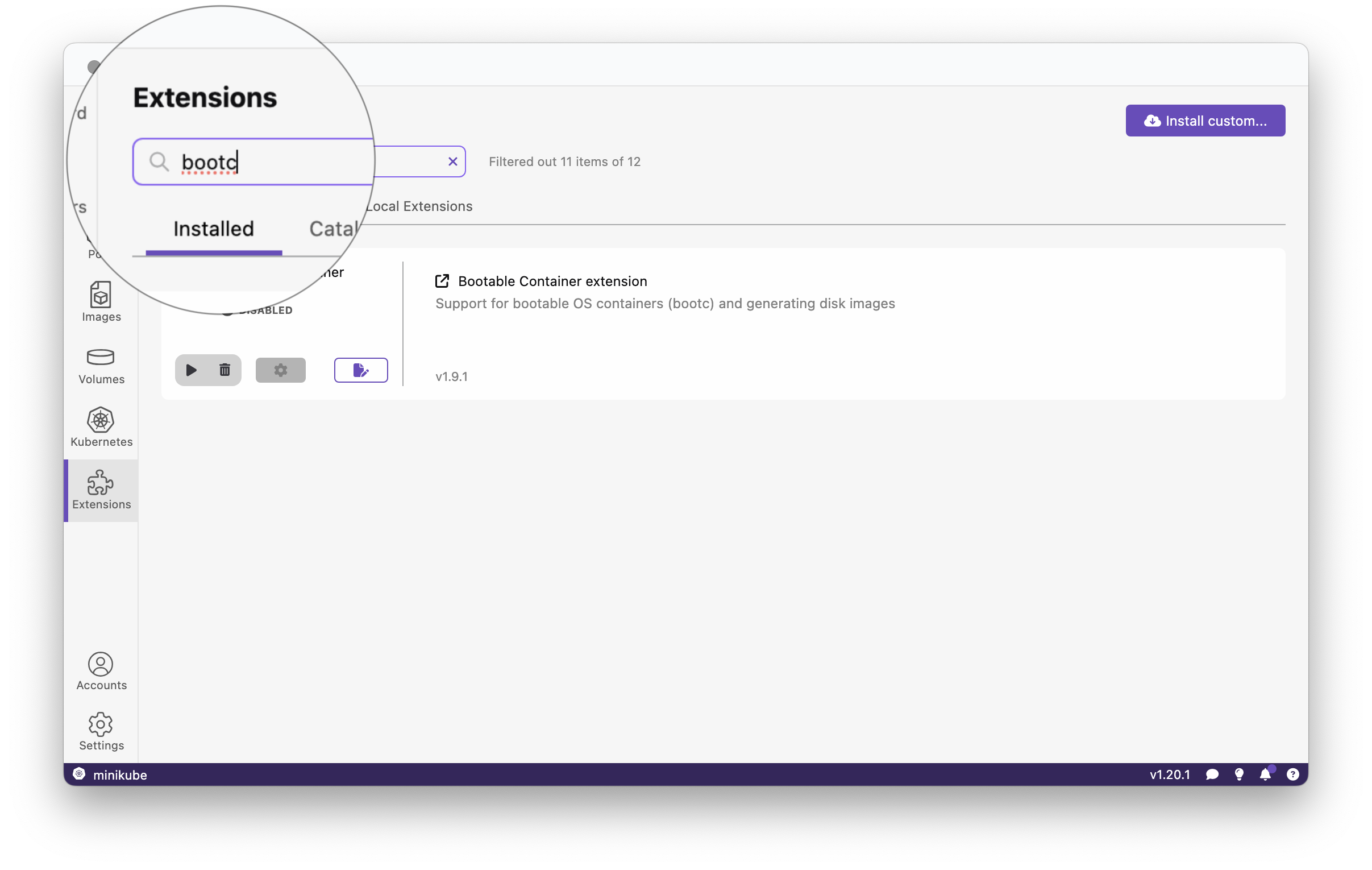 Extensions page